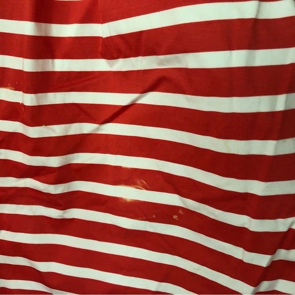 Strapless fit & flare dress with orange & white stripes & side pockets. - Picture 3 of 3